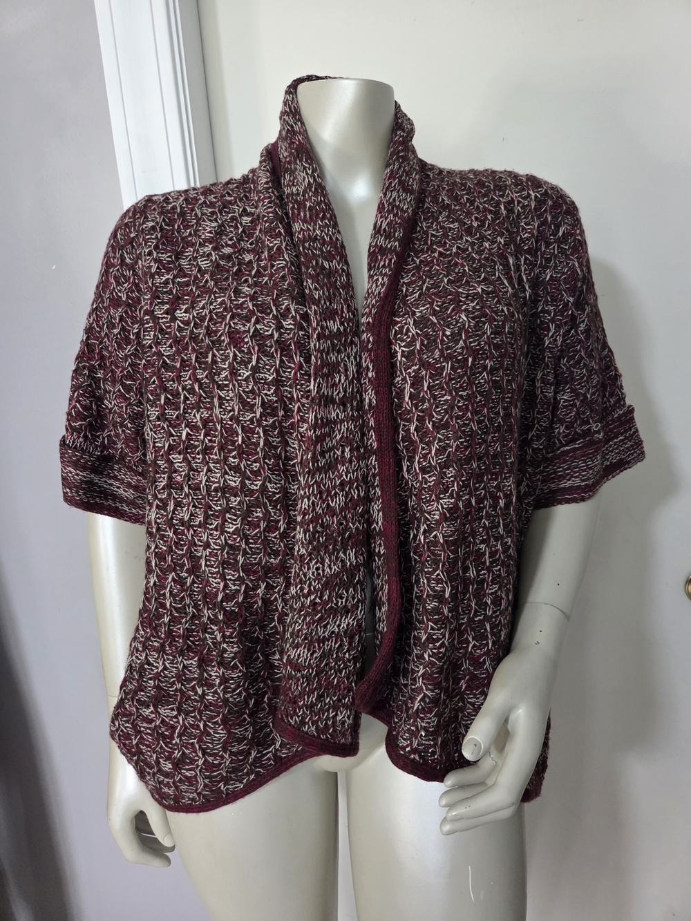 Cato Marled Burgundy Short-Sleeve Open Cardigan